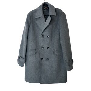 Hxw Gjq Pea Coat XL Gray Collared Pockets Wool Blend Career Outdoor Cozy‎